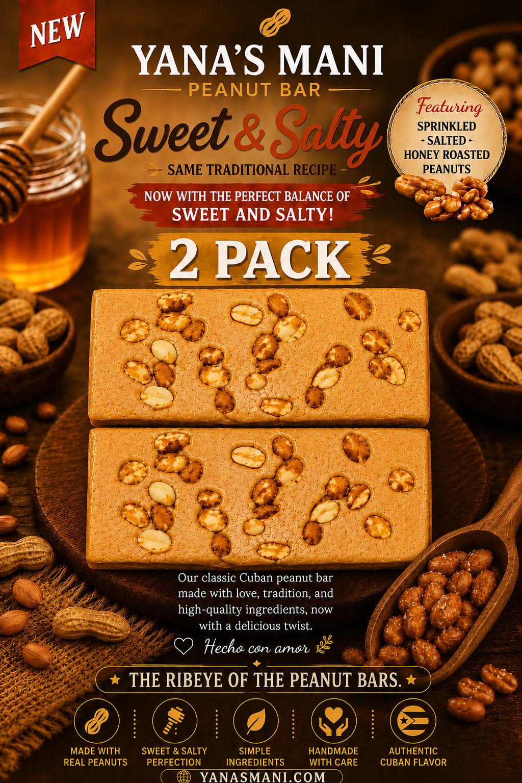 Yana's Mani Sweet & Salty Peanut Bar 8 oz (227g) 2 Pack
