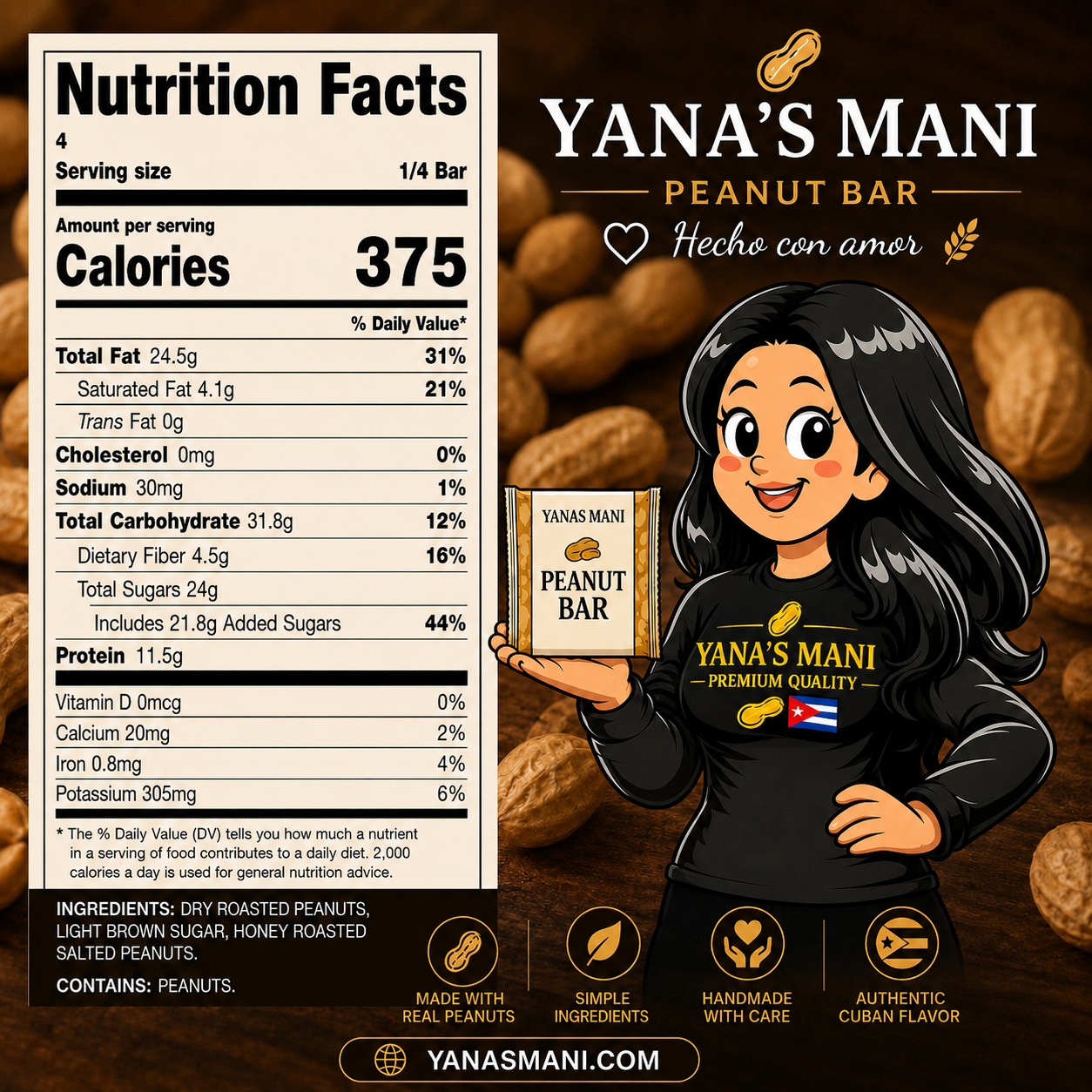 Yana's Mani Sweet & Salty Peanut Bar 8 oz (227g) 2 Pack