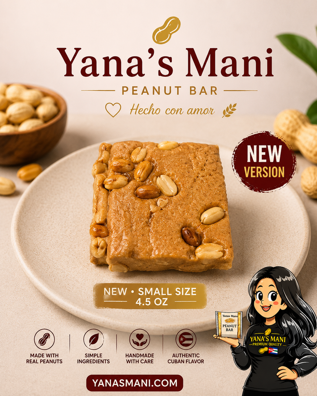 Yana's Mani Peanut Bar 4.5 oz