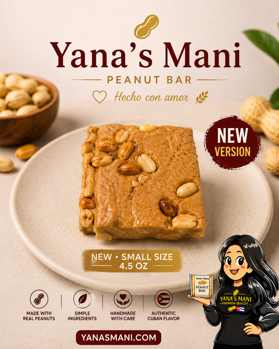Yana's Mani Peanut Bar 4.5 oz