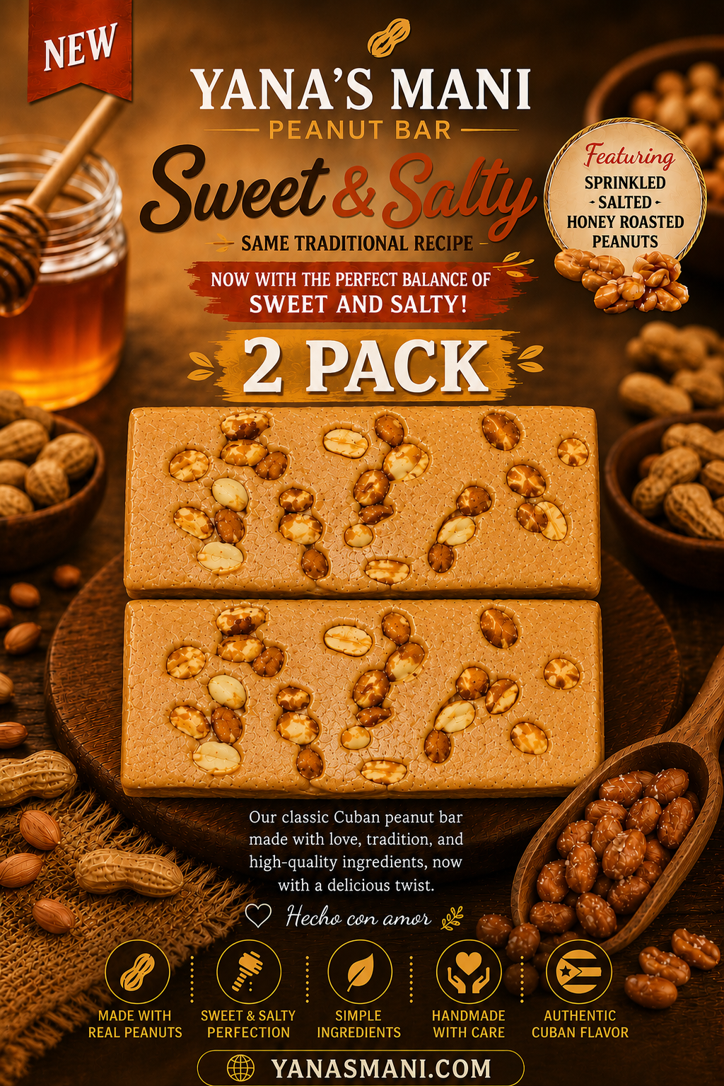 Yana's Mani Sweet & Salty Peanut Bar 8 oz (227g) 2 Pack