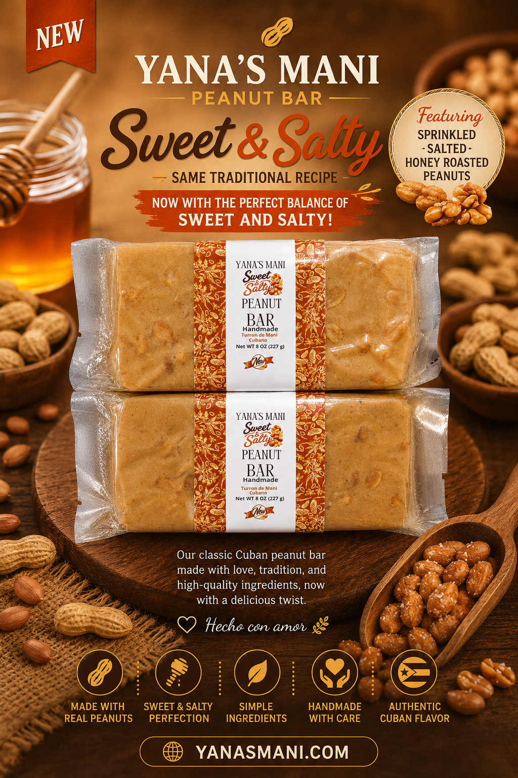 Yana's Mani Sweet & Salty Peanut Bar 8 oz (227g) 2 Pack