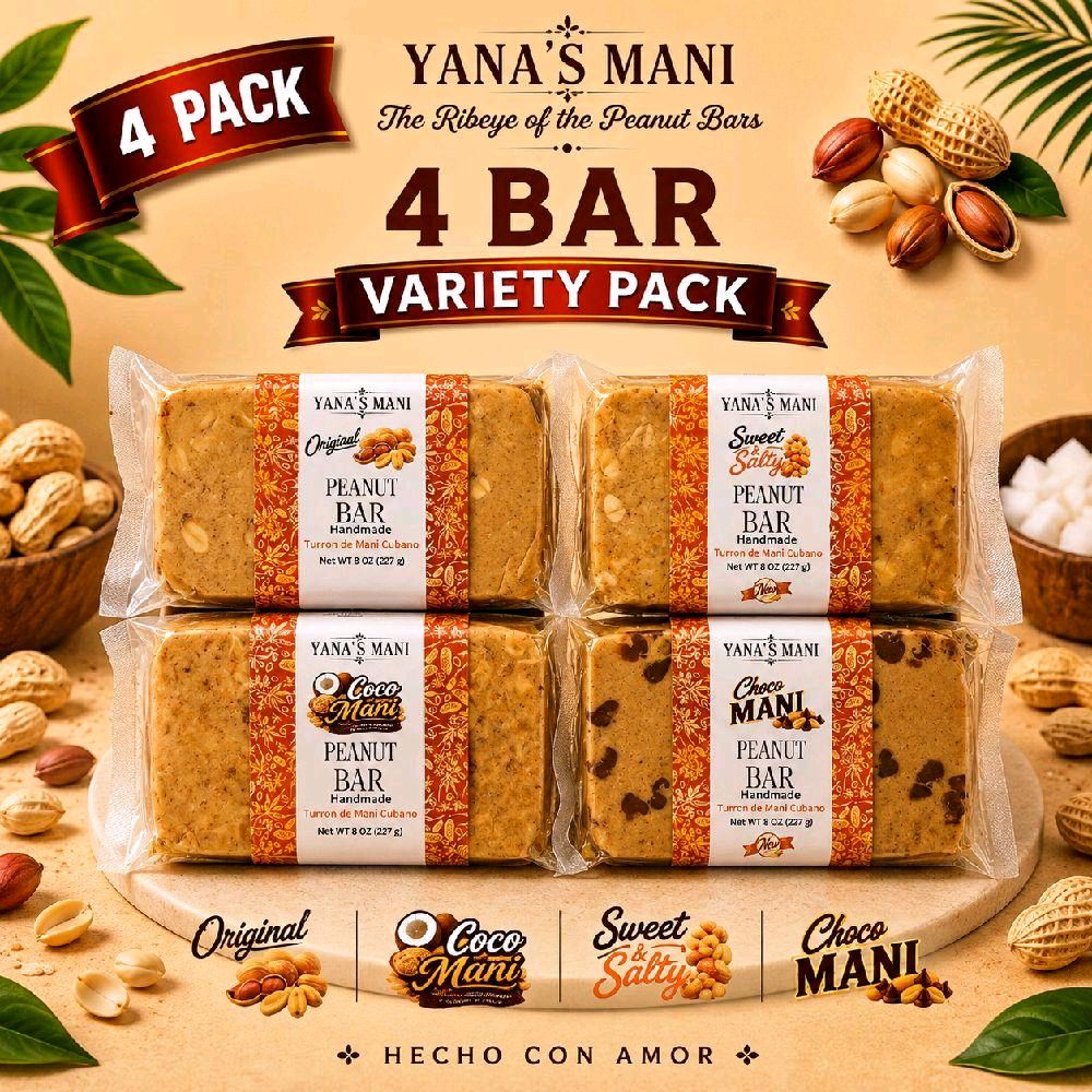 Yana’s Mani Cuban Peanut Bars, 4-Bar Variety Pack Snack Bar