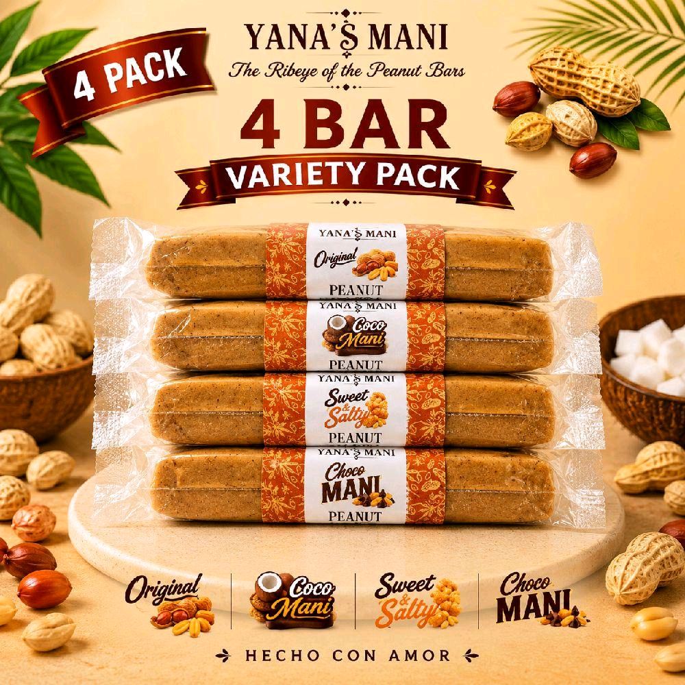 Yana’s Mani Cuban Peanut Bars, 4-Bar Variety Pack Snack Bar