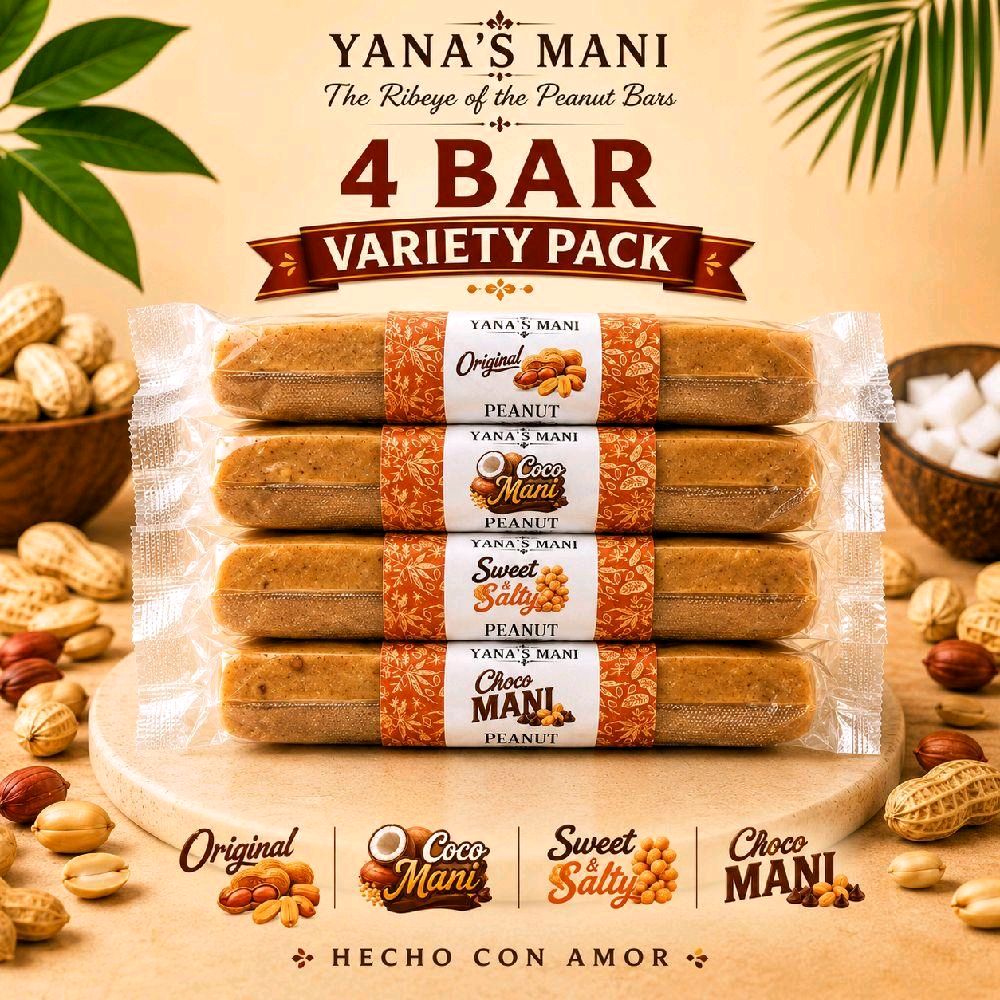 Yana’s Mani Cuban Peanut Bars, 4-Bar Variety Pack Snack Bar